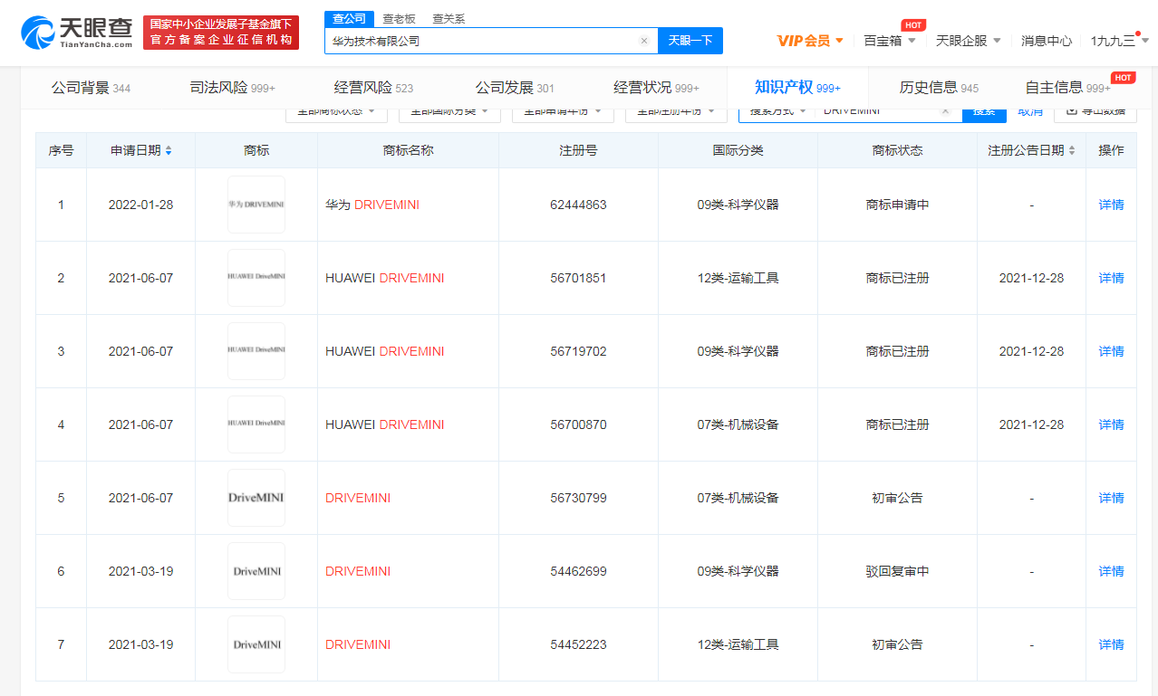 华为再次申请 DRIVEMINI 商标，此前科学仪器类被驳回 - 华为