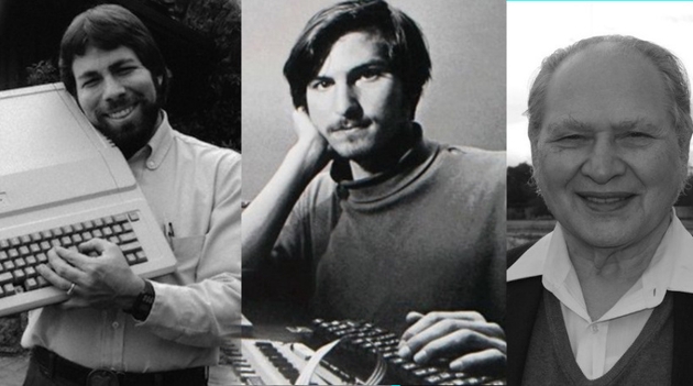 ▲ 苹果公司的原始创始人从左至右：史蒂夫 沃兹尼亚克、史蒂夫 乔布斯、罗恩 韦恩