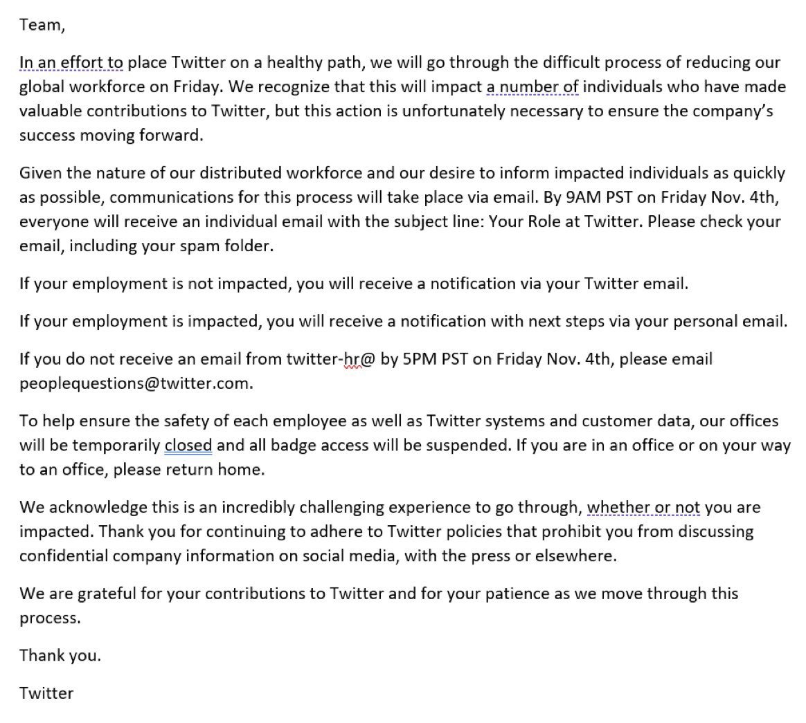 马斯克接管 Twitter 后祭出狠招，裁员内部信上都说了些什么 - 互联网