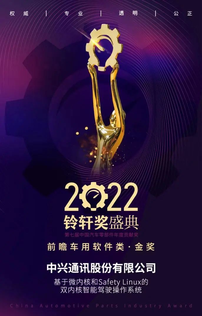 中兴通讯车用操作系统荣获铃轩奖金奖 - 中兴