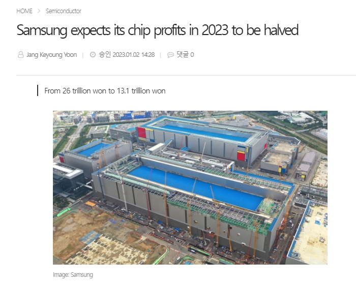三星预计 2023 年半导体芯片利润达 13.1 万亿韩元，相较 2022 年减半 - 通信终端