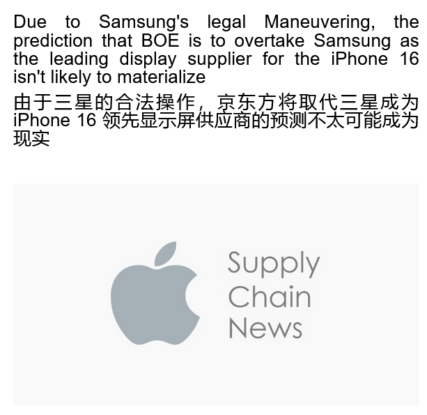 报道称因良率和专利问题，京东方不太可能取代三星成为 iPhone 16 的顶级屏幕供应商 - 通信终端