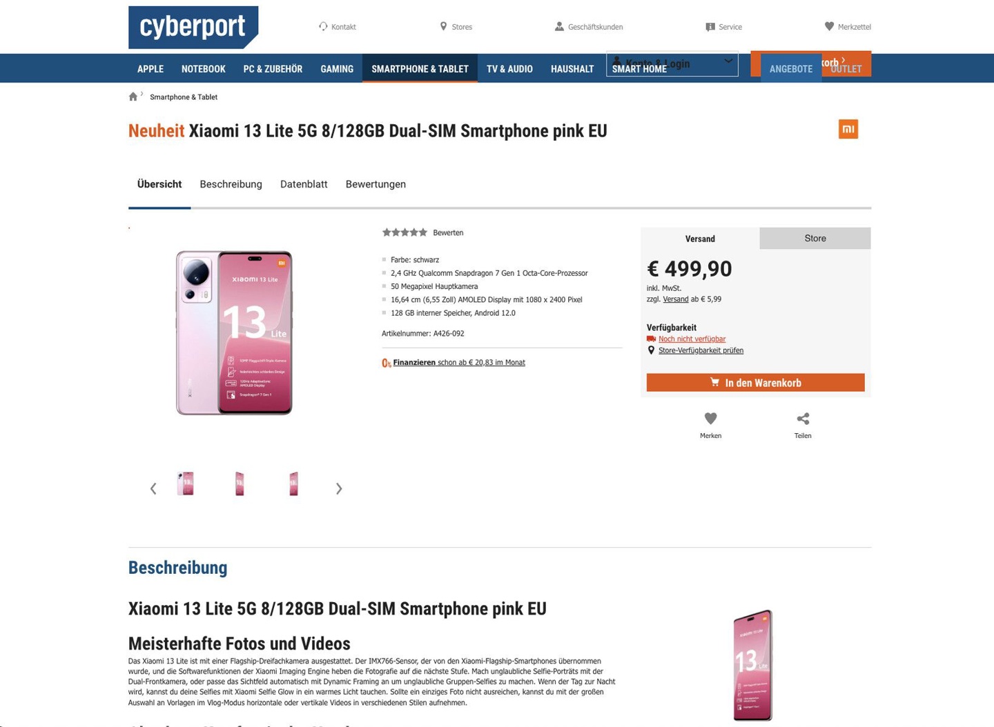小米 13 Lite 手机欧洲偷跑：骁龙 7 Gen1 芯片 + 4500mAh 电池 + 5000 万主摄 + 6.55 英寸屏幕 - 通信终端