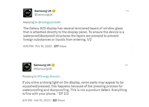 不少用户反映 Galaxy S23 Ultra 屏幕存瑕疵，三星回应称并非缺陷 - 通信终端