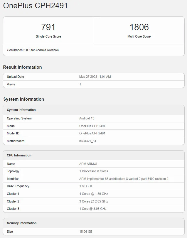 一加Nord3现身Geekbench：搭载联发科天玑 9000 芯片，配备 16GB 内存 - 通信终端