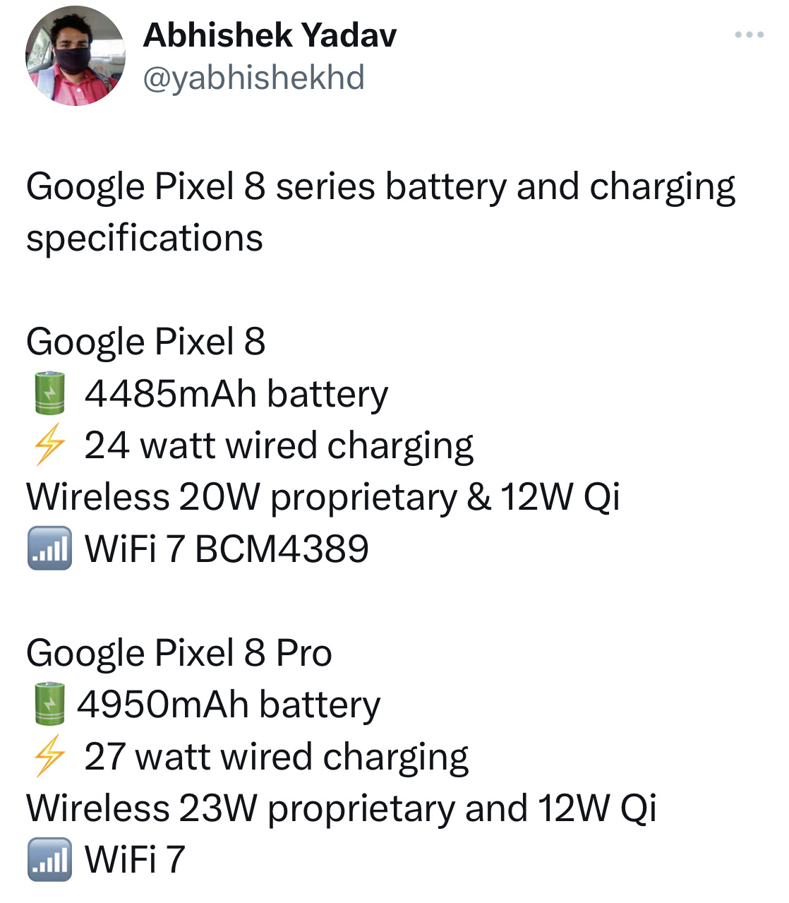 谷歌 Pixel 8 系列手机曝光：最高 4950mAh 电池，支持 27/23W 充电 - 通信终端