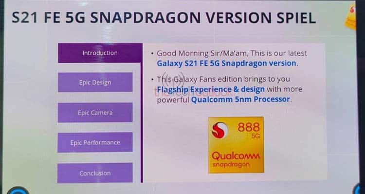 三星印度骁龙 888 版 Galaxy S21 FE 手机培训文档曝光：只有 8GB+256GB 一种组合 - 通信终端