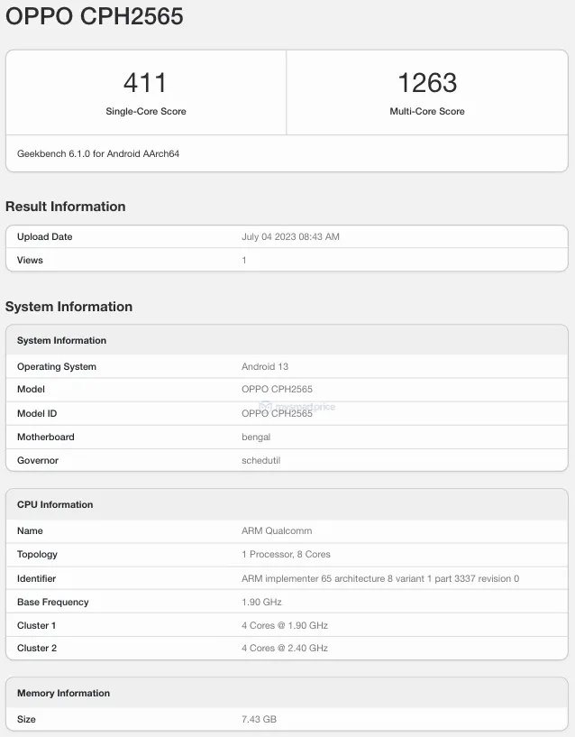 搭载高通骁龙 680 芯片，OPPO A78 4G 手机跑分曝光 - 通信终端