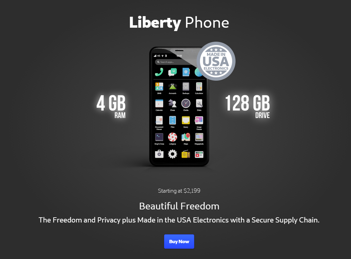 Liberty Phone 开售：4GB+128GB 组合，售价 2199 美元 - 通信终端