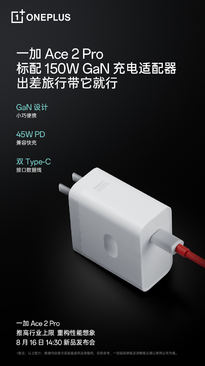 一加Ace2 Pro手机官宣配备5000mAh电池及150W快充，支持UFCS融合快充协议 - 通信终端