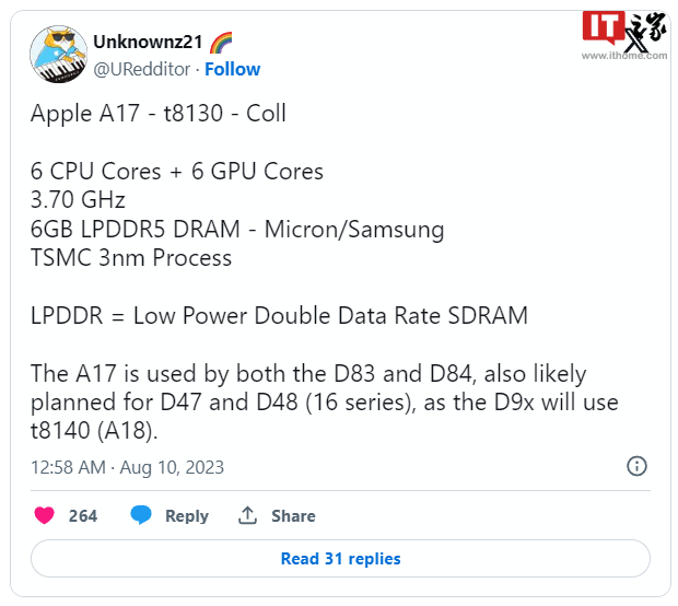消息称苹果iPhone15 Pro的A17芯片配备6个 GPU 核心，辅以 6GB RAM - 通信终端