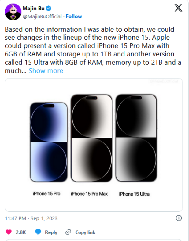 传苹果iPhone 15系列有5款机型，新增iPhone 15 Ultra - 通信终端
