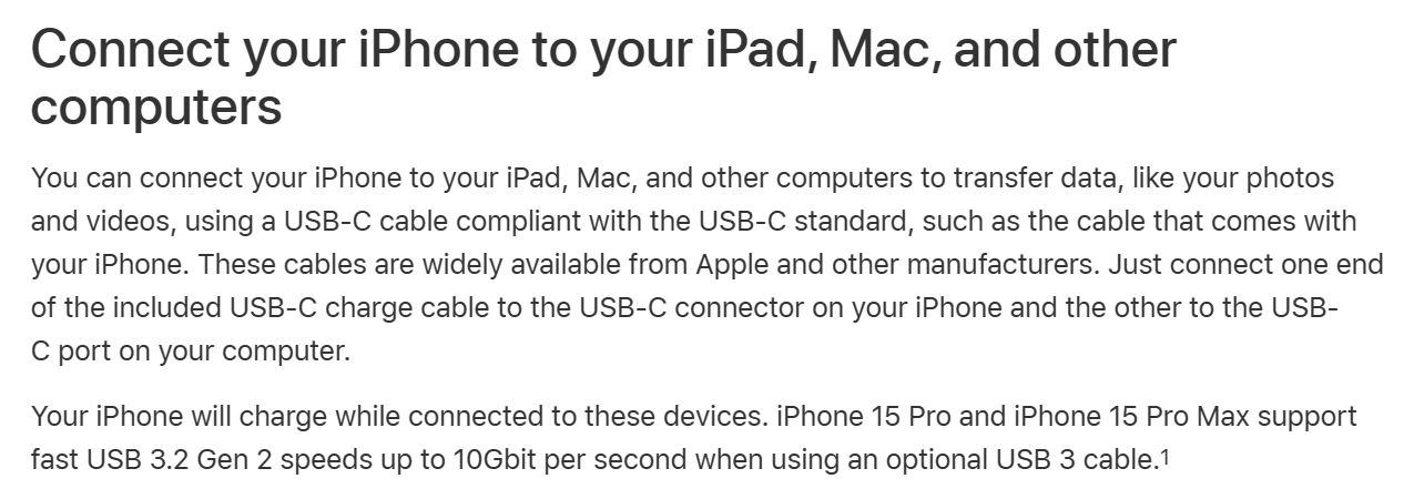 苹果iPhone 15手机USB-C接口支持4.5W反向充电，USB 3.2 Gen2数据传输速度 - 通信终端