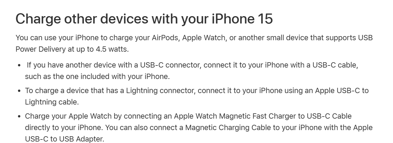 苹果iPhone 15手机USB-C接口支持4.5W反向充电，USB 3.2 Gen2数据传输速度 - 通信终端