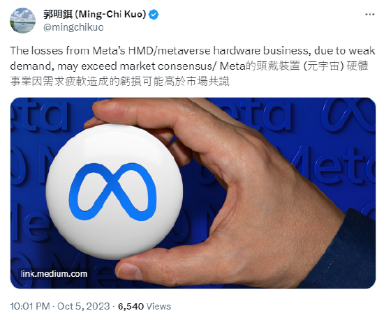 郭明�Z：Meta元宇宙硬件亏损或高于市场共识 - IT国际资讯