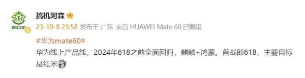 曝华为线上产品线明年618之前全面回归，目标是红米 - 通信终端