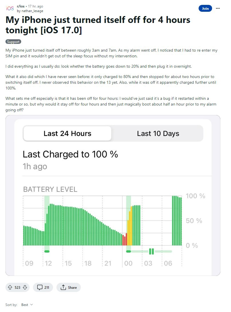 苹果iPhone用户反馈夜间会自动关机一段时间 - 通信终端
