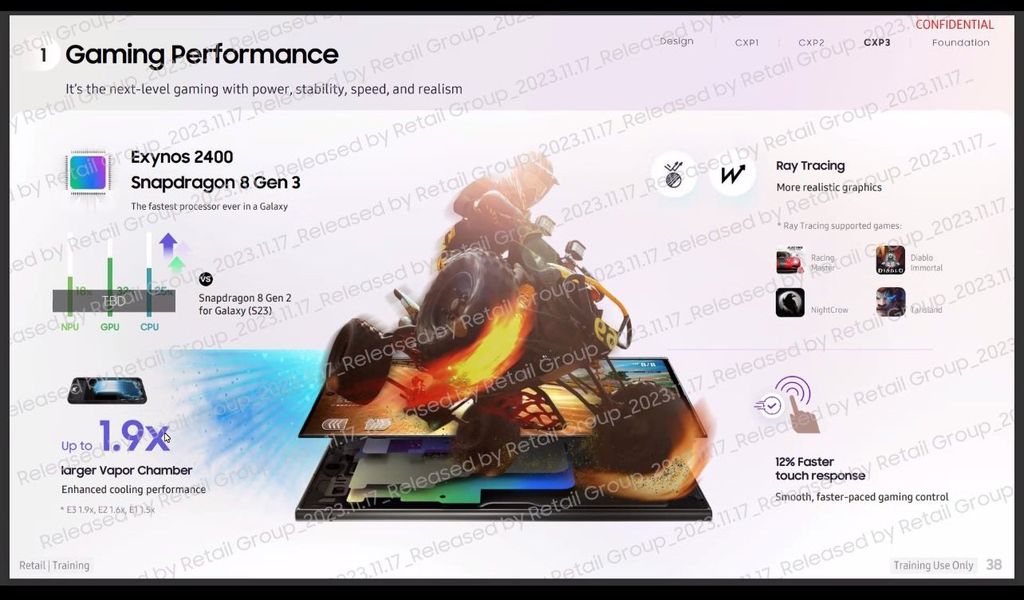 三星Galaxy S24 Ultra手机宣传物料曝光：支持多款光追游戏、5倍变焦8K视频录制 - 通信终端