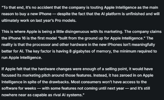 苹果被指太虚伪!iPhone 16硬件并不会明显改善AI功能